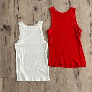 Classic Ribbed Tank Tops - Red & White